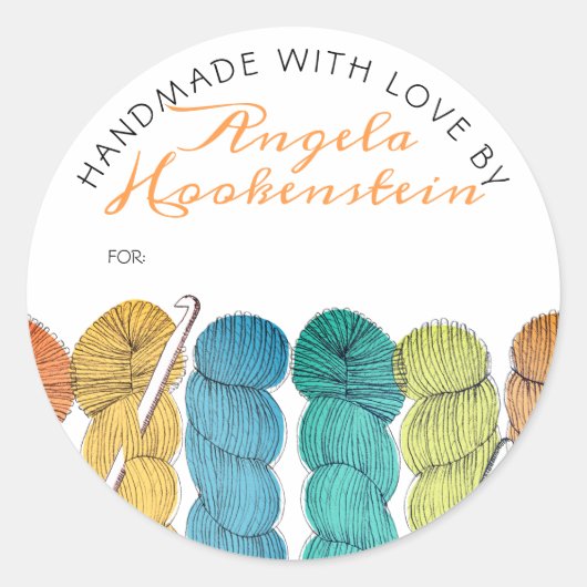 Handgezogener Haken aus geflechtetem Garn mit Lieb Runder Aufkleber (Vorderseite)