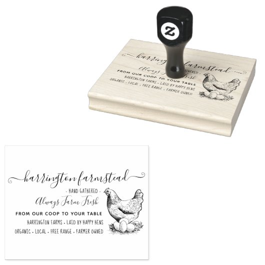 Handgezogener Hen Familienbetrieb Frische Eier Kar Gummistempel (Stempel)