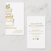 handgezogener Hochzeitskuchen Gold & Weiß Visitenkarte (Vorne/Hinten)