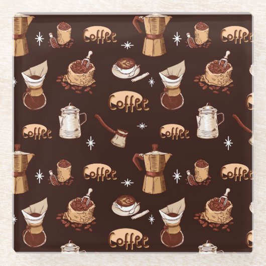 Handgezogener Kaffee, Bohnen & Cup Glasuntersetzer (Vorderseite)