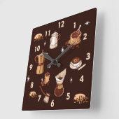 Handgezogener Kaffee, Bohnen & Cup Quadratische Wanduhr (Winkel)
