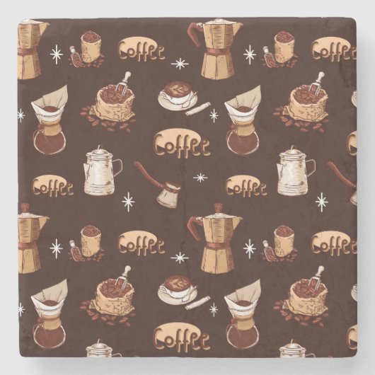 Handgezogener Kaffee, Bohnen & Cup Steinuntersetzer (Vorderseite)