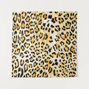 handgezogener, nahtloser gelb-weißer Leopard Wandteppich