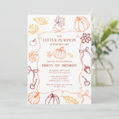Handgezogener Pumpkin Fall erster Geburtstag Einladung (Stehend Vorderseite)
