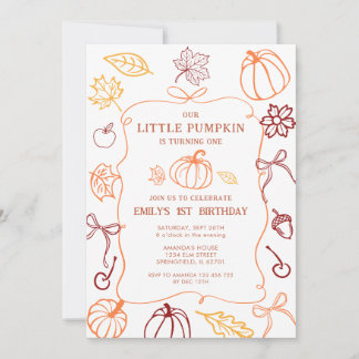 Handgezogener Pumpkin Fall erster Geburtstag Einladung