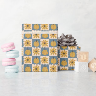 Handgezogener Pumpkin Karo Druckwackelpapier Rolle Geschenkpapier