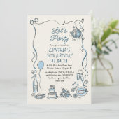 Handgezogener Retro Whimsical Quirky Erwachsene Ge Einladung (Stehend Vorderseite)