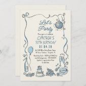 Handgezogener Retro Whimsical Quirky Erwachsene Ge Einladung (Vorne/Hinten)