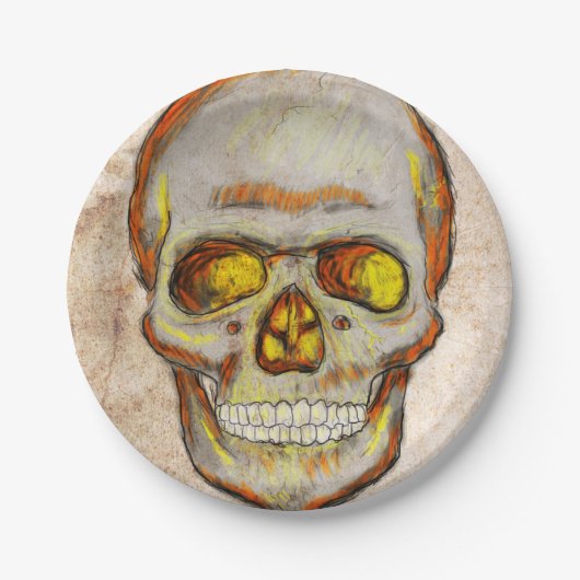 Handgezogener Schädel Pappteller (Vorderseite)