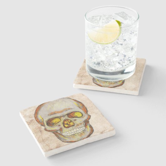 Handgezogener Schädel Steinuntersetzer (Seitenansicht)