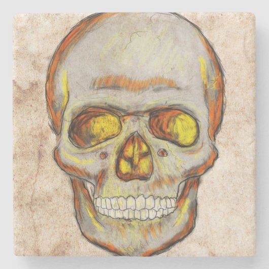 Handgezogener Schädel Steinuntersetzer (Vorderseite)