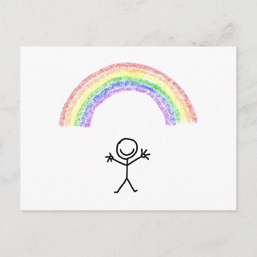 Handgezogener Stabmann unter einer Regenbogenpostk Postkarte (Vorderseite)