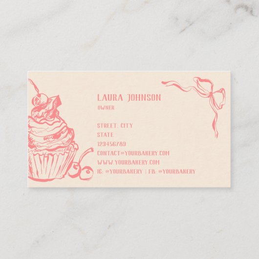 Handgezogener Süßkuchen Koch Konditorei Visitenkarte (Rückseite)