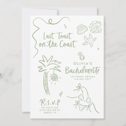 Handgezogener Toast an der Küste Einladung (Vorderseite)