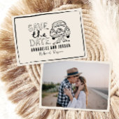 Handgezogener Wagen mit Creme und schwarzem Knebel Save The Date