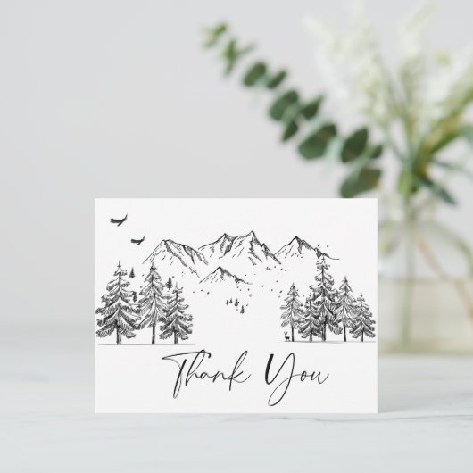 Handgezogener Wald Danke Postkarte (Stehend Vorderseite)