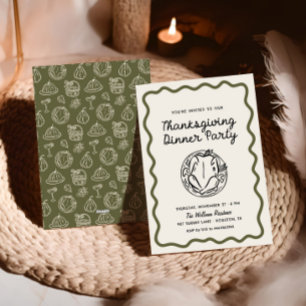 Handgezogener Whimsy Doodle Erntedank Dinner Feiertagskarte