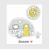 Handgezogener Wohnwagen Gelbe Sonne mit Rochen Aufkleber (Blatt)