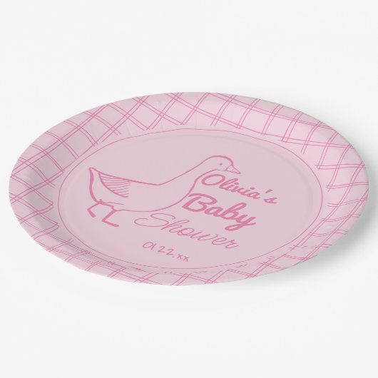 Handgezogenes Albern-Gänse Kinderdusche Pappteller (Schrägansicht)