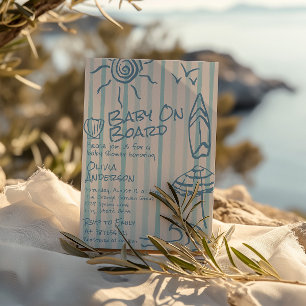 Handgezogenes Baby an Bord Surf Sommerdusche Einladung
