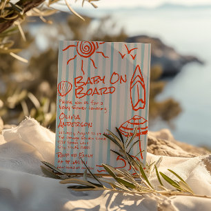 Handgezogenes Baby an Bord Surf Sommerdusche Einladung