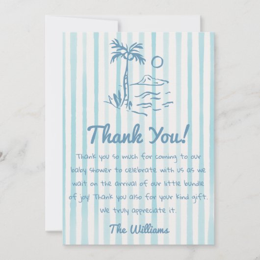 Handgezogenes Baby auf der Bretter Sommerdusche Dankeskarte (Vorderseite)