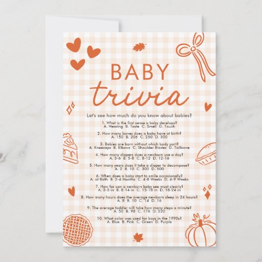 Handgezogenes Baby Shower Baby Trivia Spiel Einladung (Vorderseite)