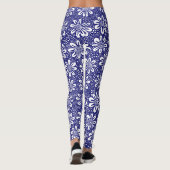 Handgezogenes Blume Muster 140617 - Tiefe Marine Leggings (Rückseite)