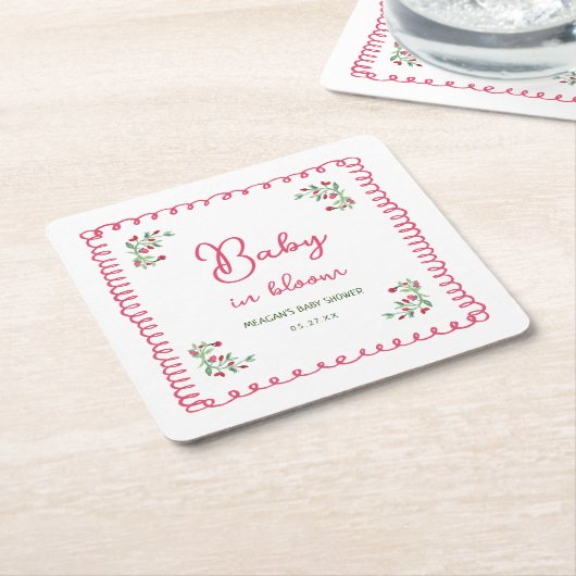 Handgezogenes Blütenbaby in der Blütendusche Rechteckiger Pappuntersetzer (angewinkelt)