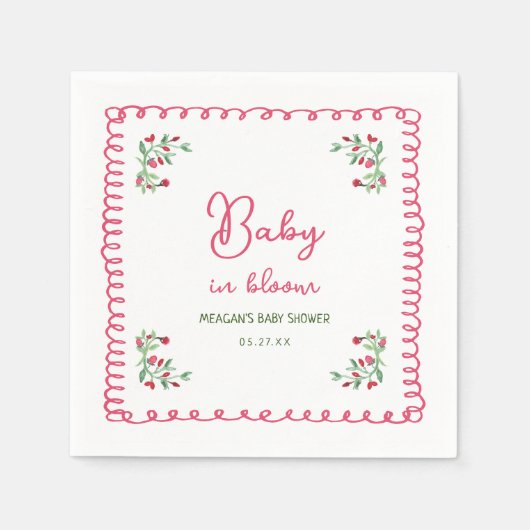 Handgezogenes Blütenbaby in der Blütendusche Serviette (Vorderseite)