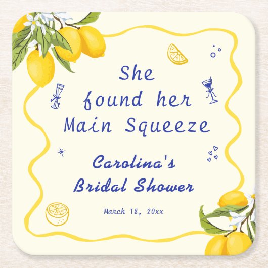 Handgezogenes Brautparty Hauptpresse Lemon Rechteckiger Pappuntersetzer (Vorderseite)