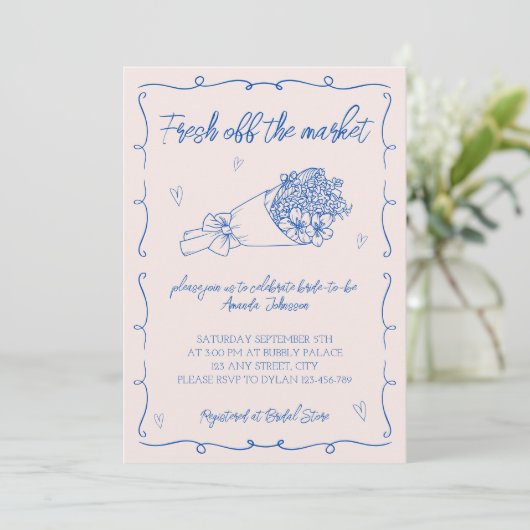 Handgezogenes Brautparty von Blume Einladung (Stehend Vorderseite)