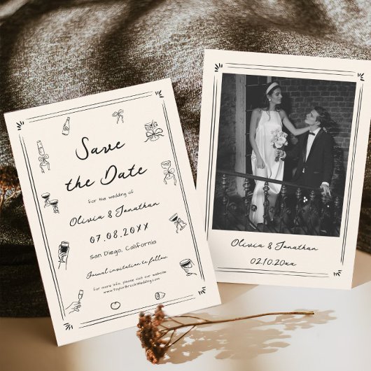 Handgezogenes Doodle Altes Geld Hochzeit retten da Einladung