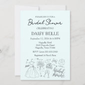 Handgezogenes Doodle-Brautparty grün Einladung (Vorderseite)