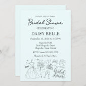 Handgezogenes Doodle-Brautparty grün Einladung (Vorne/Hinten)