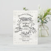 Handgezogenes Doodle Cherub Cupid Wappen Hochzeit Einladung (Stehend Vorderseite)