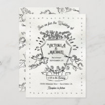 Handgezogenes Doodle Cherub Cupid Wappen Hochzeit
