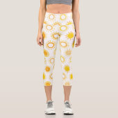 Handgezogenes Doodle-Sonnen-Muster Capri Leggings (Vorderseite)