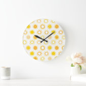 Handgezogenes Doodle-Sonnen-Muster Große Wanduhr (Zuhause)