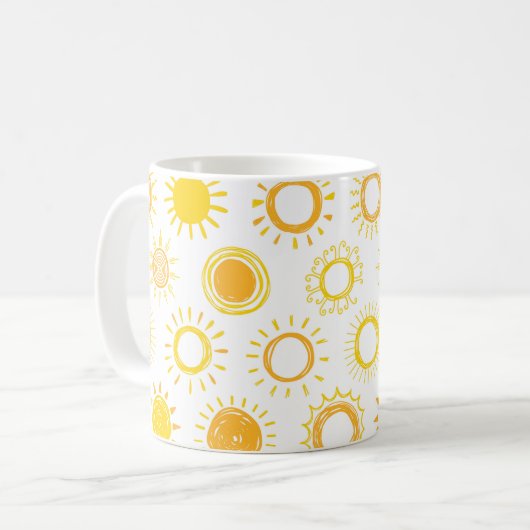 Handgezogenes Doodle-Sonnen-Muster Kaffeetasse (Vorderseite Links)