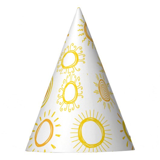 Handgezogenes Doodle-Sonnen-Muster Partyhütchen (Vorderseite)