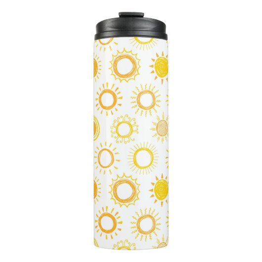 Handgezogenes Doodle-Sonnen-Muster Thermosbecher (Vorderseite)