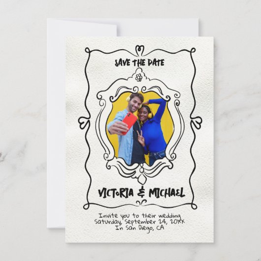 Handgezogenes doodles Foto Save the Date Einladung (Vorderseite)