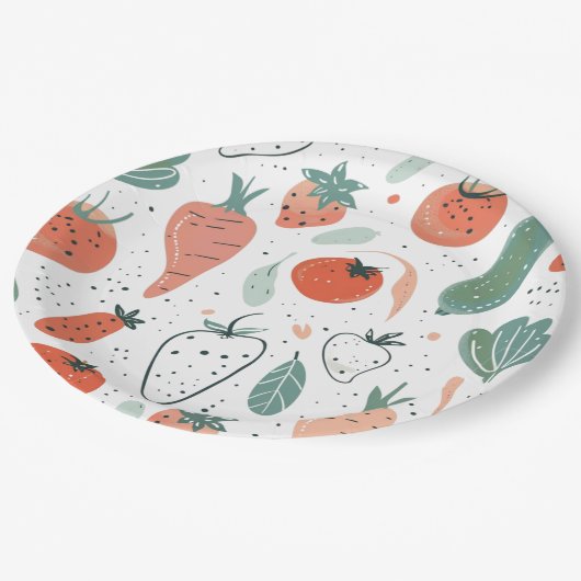 Handgezogenes Gemüse Pappteller (Schrägansicht)