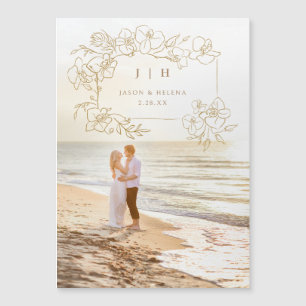 Handgezogenes Gold Bloral Save the Date Magneteinladung