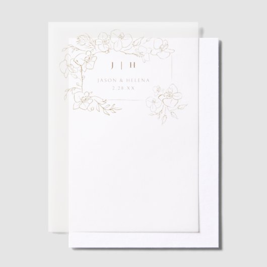 Handgezogenes Gold Bloral Save the Date Pergament Einladungen (Versetzt)