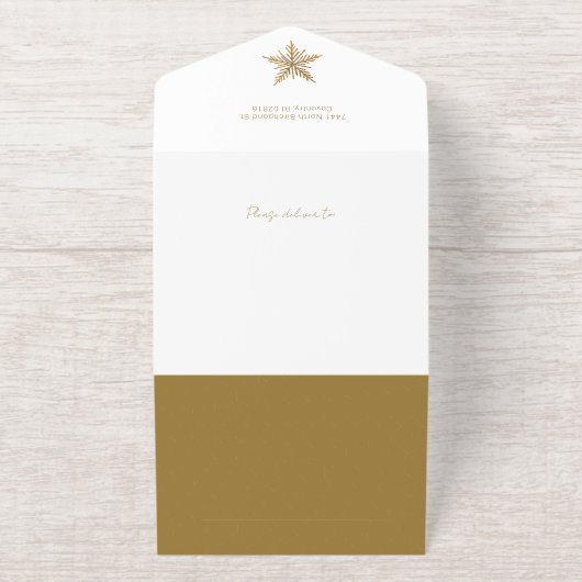 Handgezogenes Gold Foil Snowflake Weihnachtsfest F All-in-One-Einladung (Außenseite)