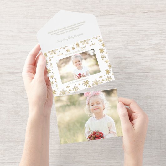 Handgezogenes Gold Foil Snowflake Weihnachtsfest F All-in-One-Einladung (Abreißstreifen)