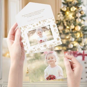 Handgezogenes Gold Snowflake Weihnachtsfest Foto All In One Einladung