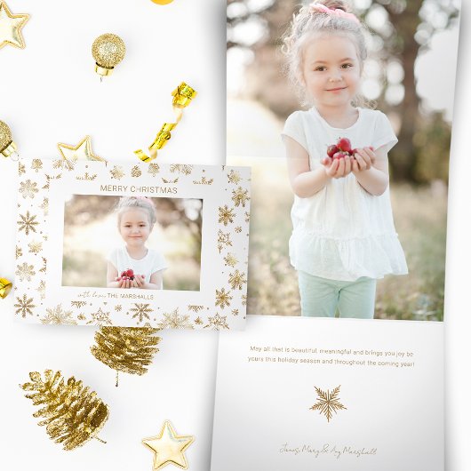 Handgezogenes Gold Snowflake Weihnachtsfest Foto Dreifach Gefaltete Urlaubskarte